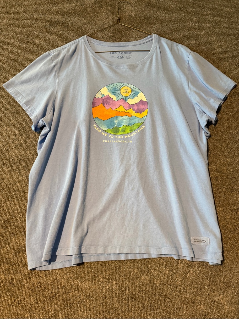 Life is Good Women's Light Blue Graphic Tee - Take Me to the Mountains